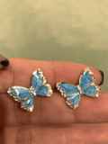 Wjczt 2024 New Streamer Blue White Butterfly Stud Earrings