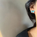 Wjczt 2024 New Streamer Blue White Butterfly Stud Earrings