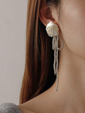 Wjczt 2024 New Stylish Chic Flower Bow-Embellished Tassels Earrings