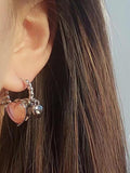 Wjczt 2024 New Girly Pink Diamond Heart Earrings