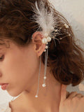 Wjczt 2024 New Original Stylish Feather Beads Tassels Earrings