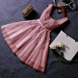 Wjczt Elegant Pearl Pink Prom Dresses 2024 Sexy Prom Dress Short V Neck Appliques Beading Lace Up Knee-Length Graduation Party Gowns