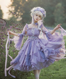 Wjczt Purple Ruffles Mini Prom Dress Chiffon Organza Lace-up Party Dress Knee Length Applique Chinese Style Long Sleeve Princess Dress