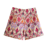 Wjczt - Women Fashion With Knotted Totem Print Shorts Skirts Vintage High Waist Side Zipper Female Skirts Mujer