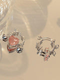 Wjczt 2024 New Girly Pink Diamond Heart Earrings