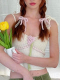 Wjczt Women's Summer Going Out Tops Beige Sleeveless Knit Tank Tops Rose Decor Crop Tops