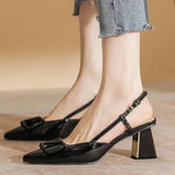 Wjczt 2024 Summer New Fashion Simple French Pointed Toe V-Button Shallow Dress Party Shoes Back Strap Buckle Thick Heel Sandals Women