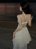 Wjczt Summer New Fashion Women Sexy Pleated  Boho Long Dress Vacation Beach Strap A line Ladies Robe 2024 Sundress