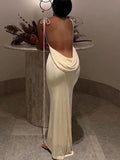 Wjczt Women Sexy Swing Collar Backless Sleeveless Maxi Prom Dress Drawstrings Elegant Bodycon Solid Party Dresses 2022 Summer