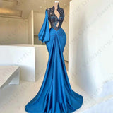 Wjczt Sexy Mermaid Dresses 2024 New Gorgeous Satin Fashion Exquisite Lace Applique Pretty Mopping Evening Dresses For Women Elegant