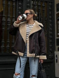 Wjczt Fashion Faux Fur Jacket with Zipper Women Long Sleeve Double-sided Jackets Warm Coat Female Casual Lapel cold coat