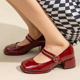 Wjczt Wine Red Elegant Women Mary Janes Shoes Square Toe Autumn Mid Heels Glass Pumps Zapatos 2024 New Fashion Style Party Mujer Botas