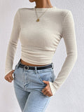 Wjczt White Autumn T-shirt Women O-Neck Clothese Long Sleeves Winter Crop Top Solid Knitted T Shirt Female Streetwear Sexy Cropped Top