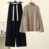 Wjczt - Autumn and Winter New Set Women's 2023 New Lazy Knitted Sweater Women's Slim Casual Pants Two P