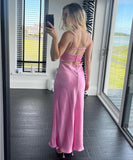 Wjczt Pink Camis Satin Long Dresses Elegant Sleeveless Slip Holiday Party Dresses Sexy Casual Backless Summer Dresses Women 2023