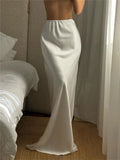 Wjczt White Satin High Waist Long Skirt For Women Zipper Side Split Slim Elegant Party Maxi Skirt Y2k Outfit Female Long Skirt