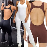 Wjczt 2024 Mini Flare Women Tracksuit Pad Yoga Set One Piece Jumpsuit Workout Legging Rompers Sport Gym Exercise Wear Active Suit