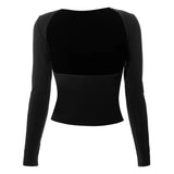 Wjczt Backless Sexy Black T-shirts Women Autumn Long Sleeves Crop Top Casual Streetwear Bodycon Fashion Solid Basic T-shirts Female