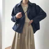 Wjczt 2024 Japanese Turn down Collar Full Regular Sleeve Khaki Trench Loose Straight Short Khaki Office Lady Fabric Belt Coat