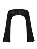 Wjczt Women Y2k Crochet Knit Hollow Out Crop Top Long Flared Sleeve Shrug Sweater Mesh Cover Ups Cardigan Streetwear