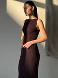 Wjczt Summer Sleeveless Slim Maxi Dress Female High Waist Solid Color Fashion Pullover Elegant Women Knitwear Party Dresses 2024