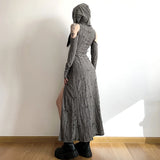 Wjczt Waste Soil Style Distressed Hooded Dress Elegant Slim Slimming and Shoulder Hollow Design for Women Spring Summer