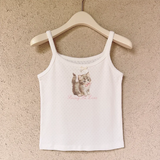 Wjczt Cute 2 Piece Tops Women Summer 2023 Cardigans and Crop Tops for Sweet Girls Floral Cat Print Kawaii Clothes