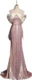 Wjczt 2024 Elegant Sweet Evening Dress Strapless Pink Sequin Off The Shoulder Party Dress Plus Size Custome Made Vestido De Novia
