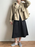 Wjczt 2024 Japanese Turn down Collar Full Regular Sleeve Khaki Trench Loose Straight Short Khaki Office Lady Fabric Belt Coat
