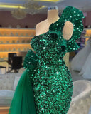 Wjczt Luxury Green Sequin Tube Top Ladies Formal Cocktail Party Ball Detachable Skirt Mermaid Off Shoulder Evening Dresses Robe 2024