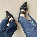 Wjczt Slingback Shoes Gothic Chunky Heels Women's Pumps Rivet Street Style Medium Heel Punk Vintage Casual Sandals Spring Summer 2024