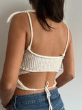 Wjczt Women's Summer Going Out Tops Beige Sleeveless Knit Tank Tops Rose Decor Crop Tops