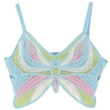 Wjczt Womens Hollow Out Knitted Tanks Top Butterflies Knitted Crochet Vest Tops Bohemian Camisole Beachwear Summer Crop Tops