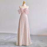 Wjczt Light Pink Bridesmaid Dresses Sweetheart Beading A-line Sequins Elegant Tulle French Style Sleeveless Formal Party Evening Gown