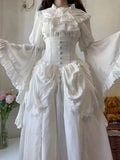Wjczt White Gothic Style Lolita Dress Pure Shirt Fishbone Skirt Ji Oversleeve Birthday