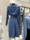 Wjczt Denim Dress Women Casual Dress For Women Spring Autumn 2024 Vintage Slim Button Split Long Sleeve Denim Jeans Dress