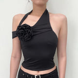 Wjczt Summer Black Sexy Tank Tops For Women New Solid Appliques Sleeveless Backless Streetwear Crop Top Fashion Casual Camisole Female
