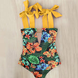 Wjczt 2022 New Sexy One Piece Swimsuit Shoulder Strappy Swimsuit Print Floral Swimwear Women Backless Bathing Suit Beach Wear Monokini