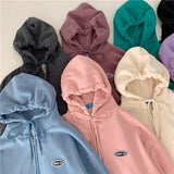 Wjczt  8 Solid Colors Basic Hooded Women's Sweatshirt Velvet Thicken Zip-up Hoodies BF Fashion Vintage Pockets Streetwear S-L