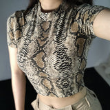 Wjczt Sexy Crop Top Women Snake Print Tank Top Slim Primer High Collar Vest Harajuku Crop Tank Top T Shirt Femme Girls Camis Tops