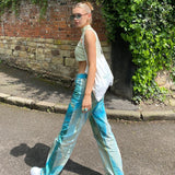 Wjczt Tie Dye Print Women High Waist Wide Leg Jeans Loose Casual Streetwear 2022 Summer Trousers Bottoms Pants Vintage Y2K