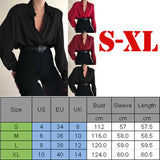 Wjczt Women Button Blouses Turn Down Collar Shirts Office Lady Long Sleeve Casual Blouse Loose OL Shirt Baggy Tops Red/Wine Red /Black