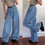 Wjczt Style Women Jeans Denim Boot Cut Wide Leg Jean Boots Fashion Loose Long Length Streetwear Female Pants Casual Solid Pants