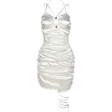 Wjczt Sexy White Satin Dress Women Mesh Lace Bodycon Dress Ruched Bandage Dress Party Club Summer Y2k Vestidos 2022 Streetwear