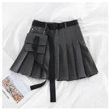 Wjczt Womens Streetwear Tooling Half-length Pleated Skirt Safari Black Short Skirt Fashion High Waist Harajuku Women Skirts