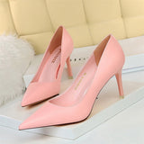 Wjczt Soft Leather Concise High Heels 7.5/10.5cm Shoes Fashion Women Pumps Pointed Toe Slip On Candy Colors Office Woman Wedding Shoes