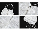 Wjczt Sexy White Satin Dress Women Mesh Lace Bodycon Dress Ruched Bandage Dress Party Club Summer Y2k Vestidos 2022 Streetwear