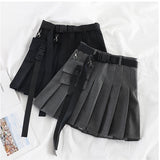 Wjczt Womens Streetwear Tooling Half-length Pleated Skirt Safari Black Short Skirt Fashion High Waist Harajuku Women Skirts