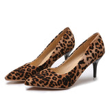 Wjczt Plus Size 35-44 Sexy Leopard Women's Shoes Autumn Pointy Toe Shallow Ladies Fashion Boat Shoes 8cm Office Thin Heels Pumps Dress