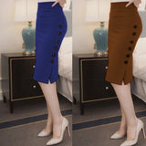 Wjczt New Women Elegant Slim Pencil Skirts High Waist Ladies Skirt Side Split Button Office Ladies Bodycon Fitted Skirts
